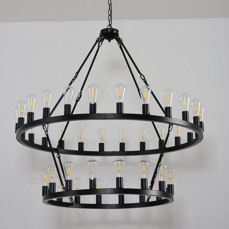 Matte Black Iron Wagon Wheel Farmhouse Chandelier 47-Inch - Omega Lifestyles