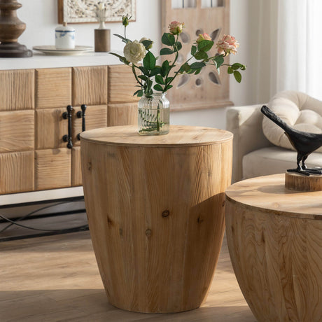 2-Piece Vintage Fir Wood Bucket Shaped Coffee Table Set - Sleep Galleria