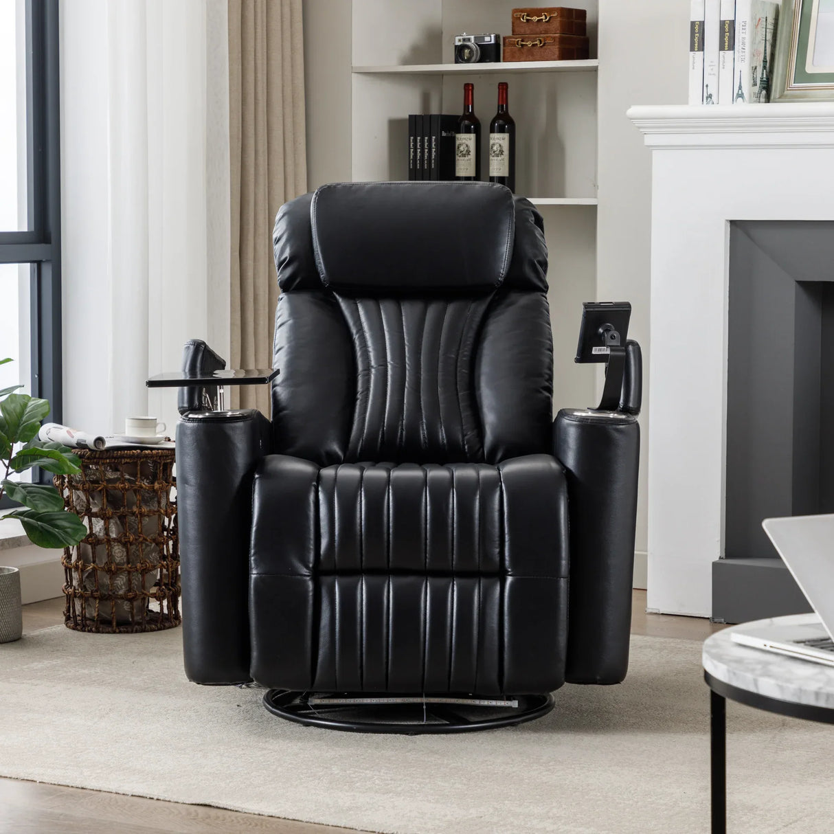 Power Swivel PU Leather Recliner Chair With Tray Table - Omega Lifestyles