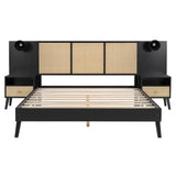 Queen Solid Wood Platform Bed Frame With Nightstands And Lamps - Omega Lifestyles