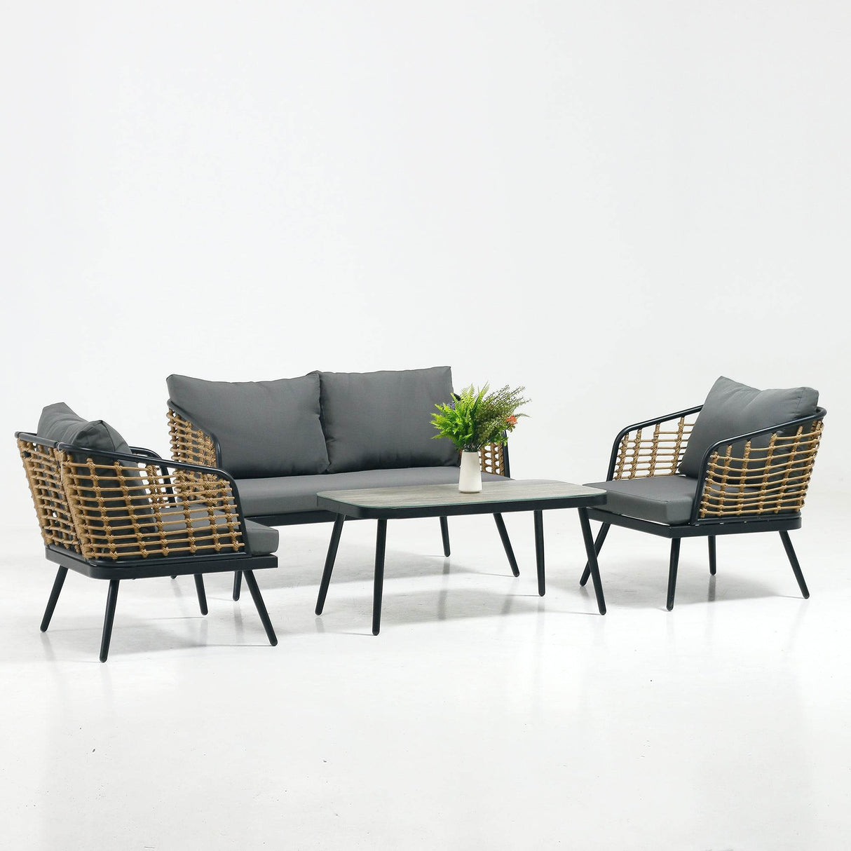 4-Piece PE Rattan Wicker Patio Sofa Set - Omega Lifestyles
