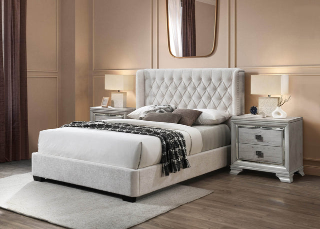 Contemporary Upholstered Winged Tufted King Bed Frame - Omega Lifestyles