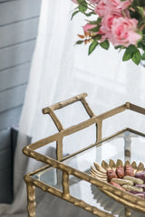 Antique Brass Aluminum Glass Two-Tier Bar Cart - Omega Lifestyles