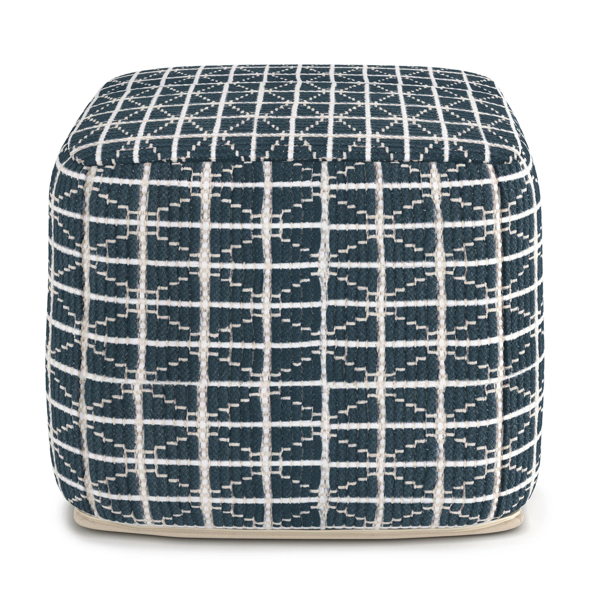 Hand Woven Blue White Fabric Square Pouf Stool - Omega Lifestyles
