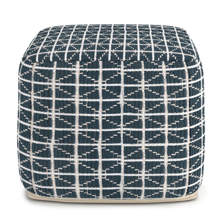 Hand Woven Blue White Fabric Square Pouf Stool - Omega Lifestyles