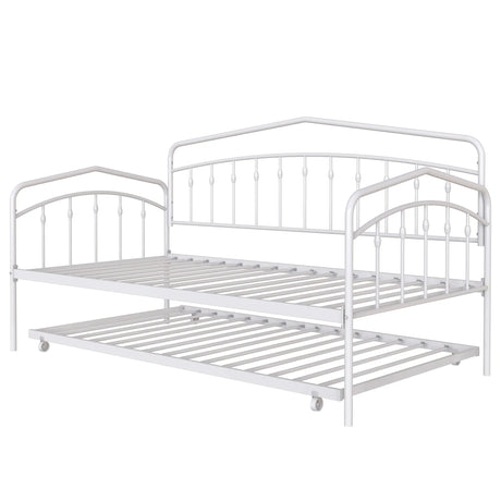 Twin Metal Daybed With Trundle White Bedroom Frame - Omega Lifestyles