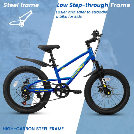 20-Inch Blue Steel Frame Kids Bike With 7-Speed Suspension - Omega Lifestyles
