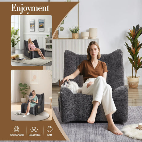 Medium-Soft Chenille Foam Bean Bag Chair for Living Room - Omega Lifestyles