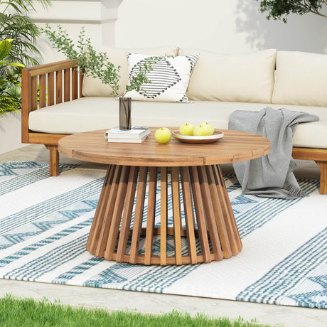 Acacia Wood Round Patio Coffee Table - Omega Lifestyles