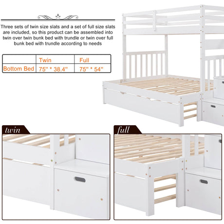 Stairway Twin-Over-Twin Full Bunk Bed With Trundle - Omega Lifestyles