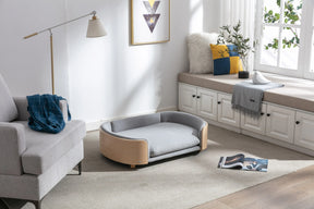 Scandinavian Solid Wood Elevated Pet Sofa Bed With Velvet Cushion - Omega Lifestyles