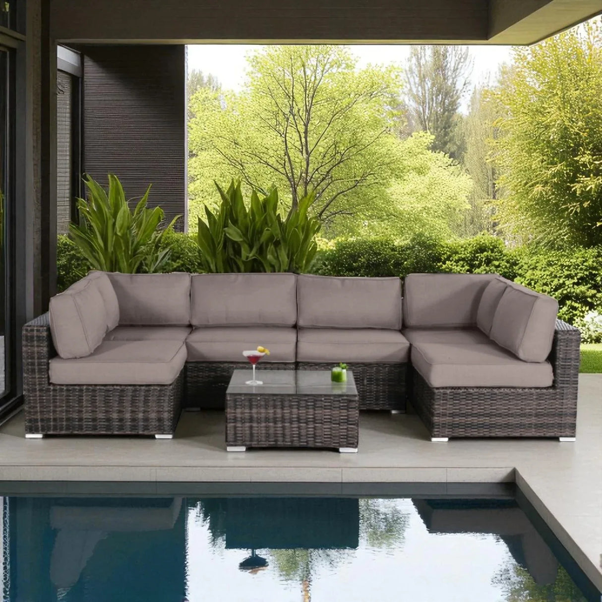 7-Piece Modern Weather-Resistant Wicker Outdoor Conversation Set - Omega Lifestyles