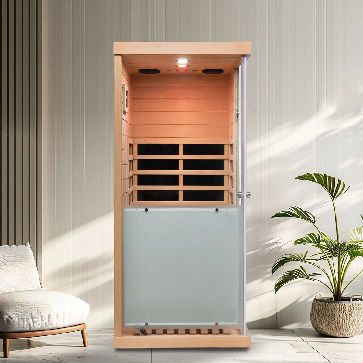 Mini Hemlock Wood Far-Infrared Heating Sauna With Bluetooth - Omega Lifestyles