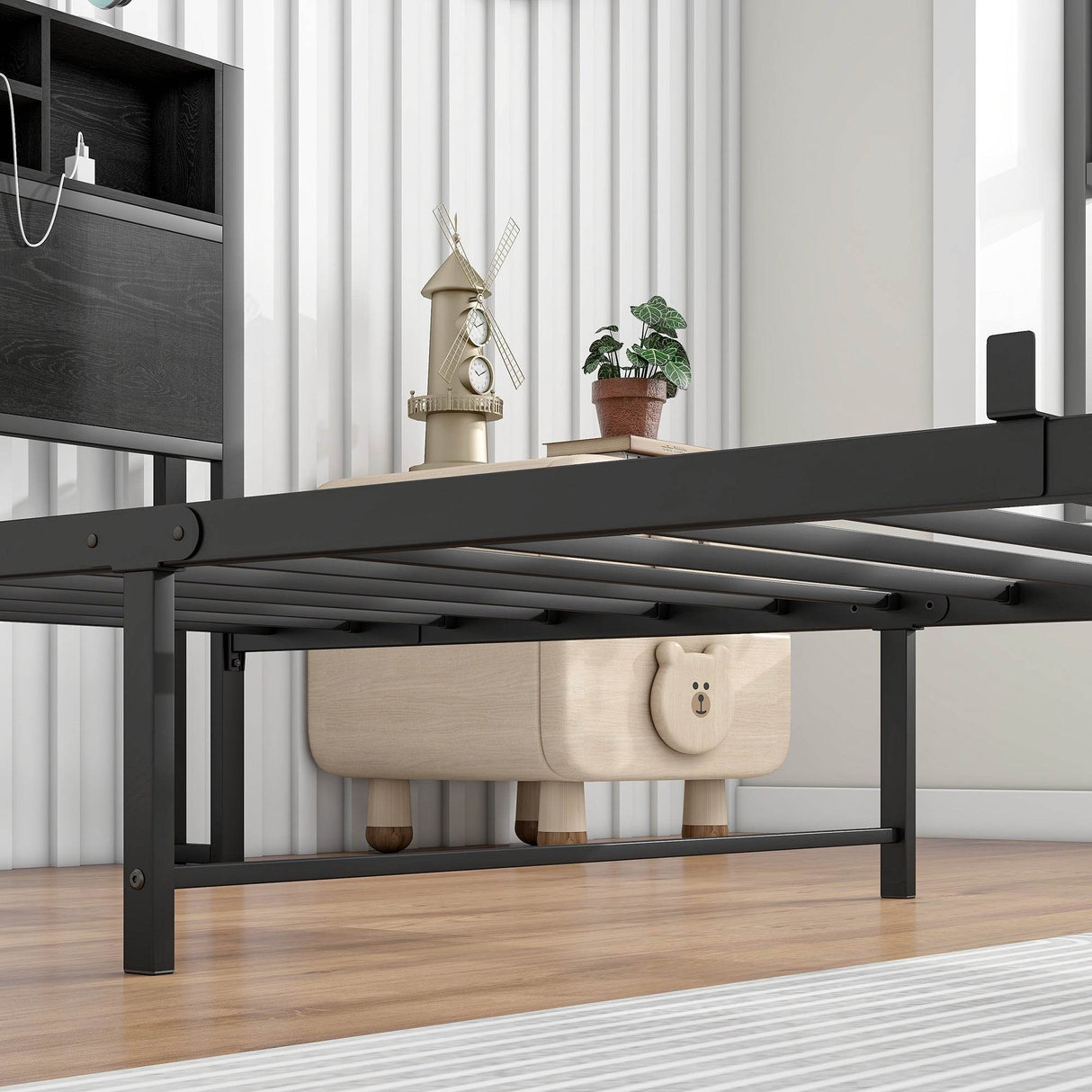 Twin Metal Platform Bed Frame With Storage Headboard Charging Station - Omega Lifestyles