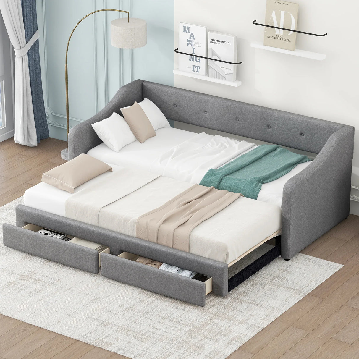 Twin XL Upholstered Daybed With Two Storage Drawers - Omega Lifestyles