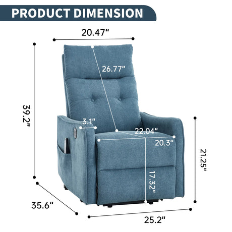 Blue Chenille Medium-Firm Power Lift Massage Recliner Chair - Omega Lifestyles
