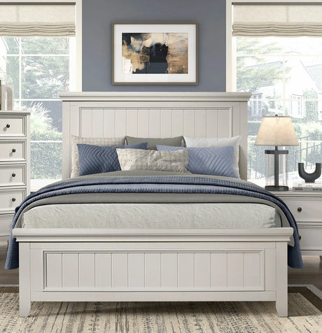 Queen Farmhouse White Wood Panel Bed Frame - Omega Lifestyles