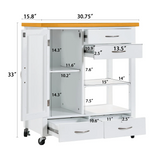 White Rolling Kitchen Island Cart With Drawers And Wheels - Omega Lifestyles