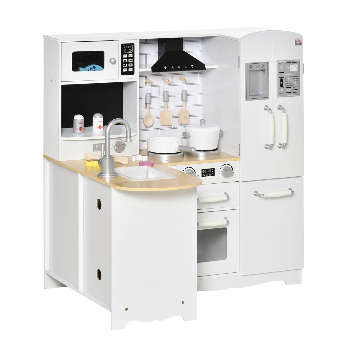Educational Large White Silver MDF Kids Play Kitchen Set