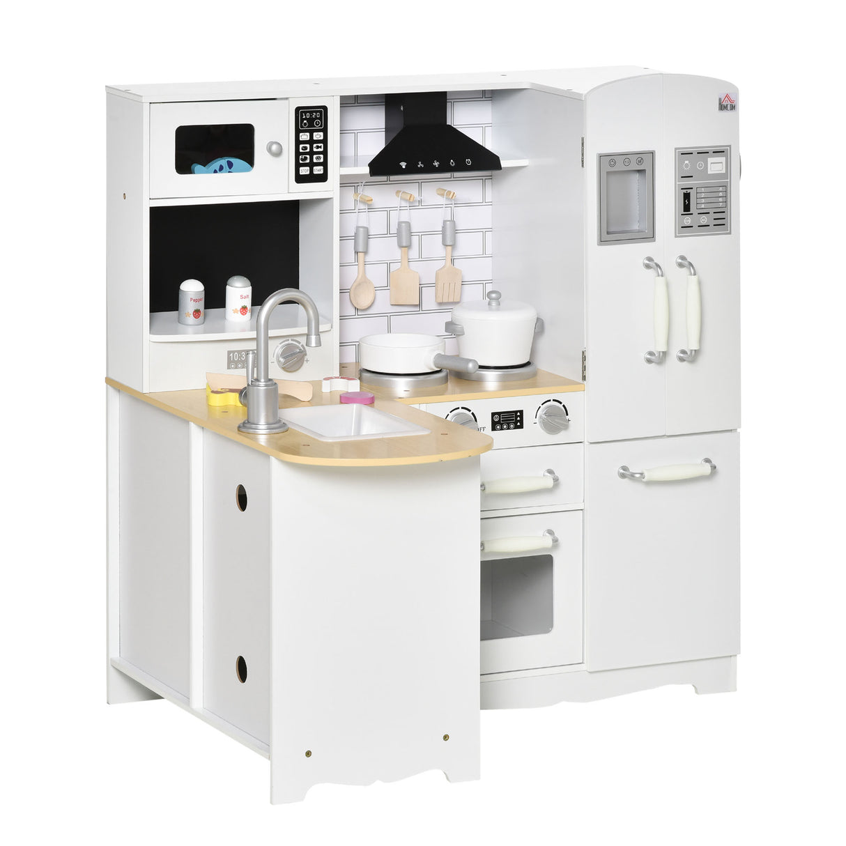 Educational Large White Silver MDF Kids Play Kitchen Set