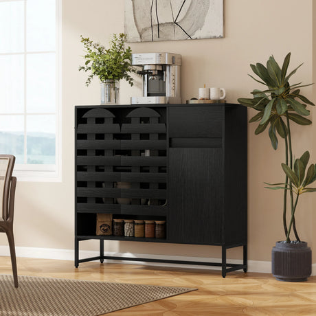 Black Woven Door Buffet Cabinet With Adjustable Storage - Omega Lifestyles
