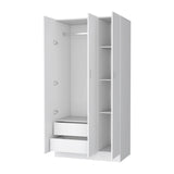White Engineered Wood Three-Door Wardrobe With Drawers - Omega Lifestyles