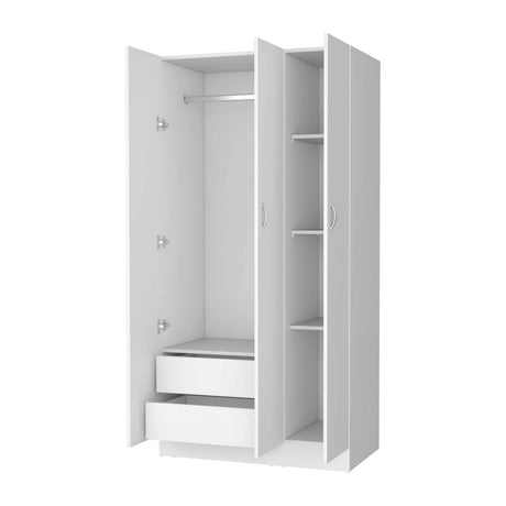 White Engineered Wood Three-Door Wardrobe With Drawers - Omega Lifestyles