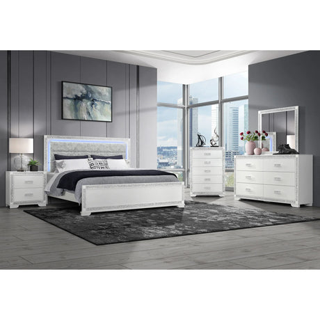 King Modern White 5-Piece Bedroom Furniture Set - Omega Lifestyles