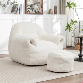 Faux Fur High Density Foam Bean Bag Chair With Footstool - Omega Lifestyles