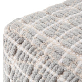 Square Cotton Woven Blue White Fabric Pouf Stool - Omega Lifestyles
