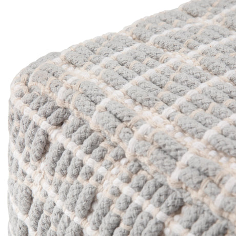 Square Cotton Woven Blue White Fabric Pouf Stool - Omega Lifestyles