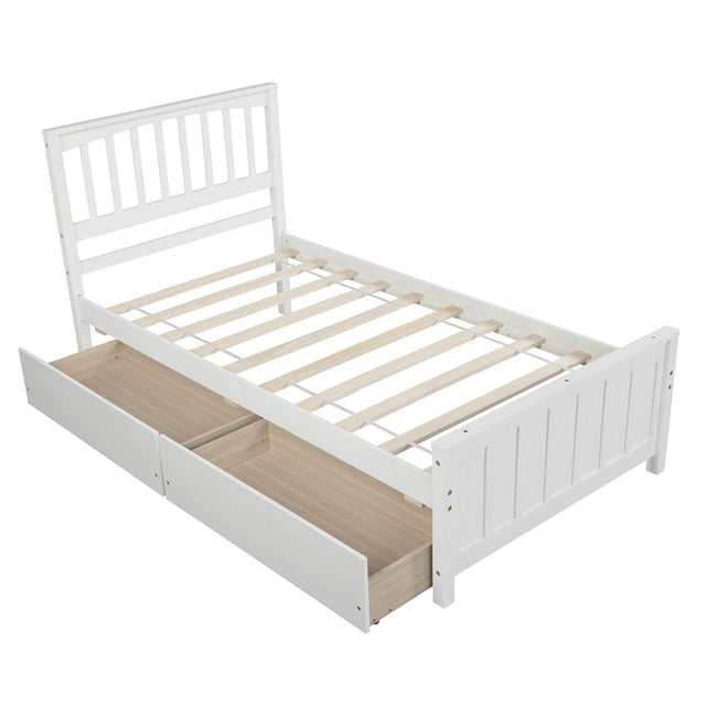Twin Solid Wood Platform Bed With Trundle And Drawers - Omega Lifestyles