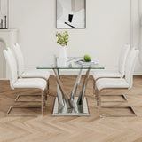 Modern Glass Dining Table With Stainless Steel Base Set - Omega Lifestyles