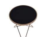 Black Glass Metal Round End Table Champagne Finish - Omega Lifestyles