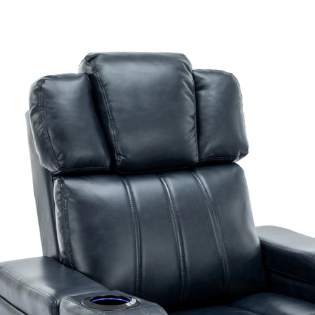 Blue PU Leather Power Recliner Chair With Cooling Cup Holder - Omega Lifestyles