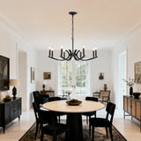 8-Light Matte Black Metal Farmhouse Chandelier Adjustable Height - Omega Lifestyles
