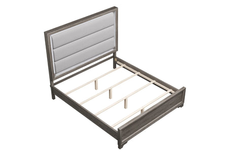 Queen Modern Light Brown Burlap Bed Frame With LED Lights - Omega Lifestyles