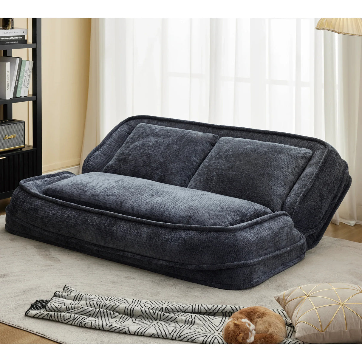 Convertible Adjustable Chenille Loveseat Lazy Sofa Bed - Omega Lifestyles