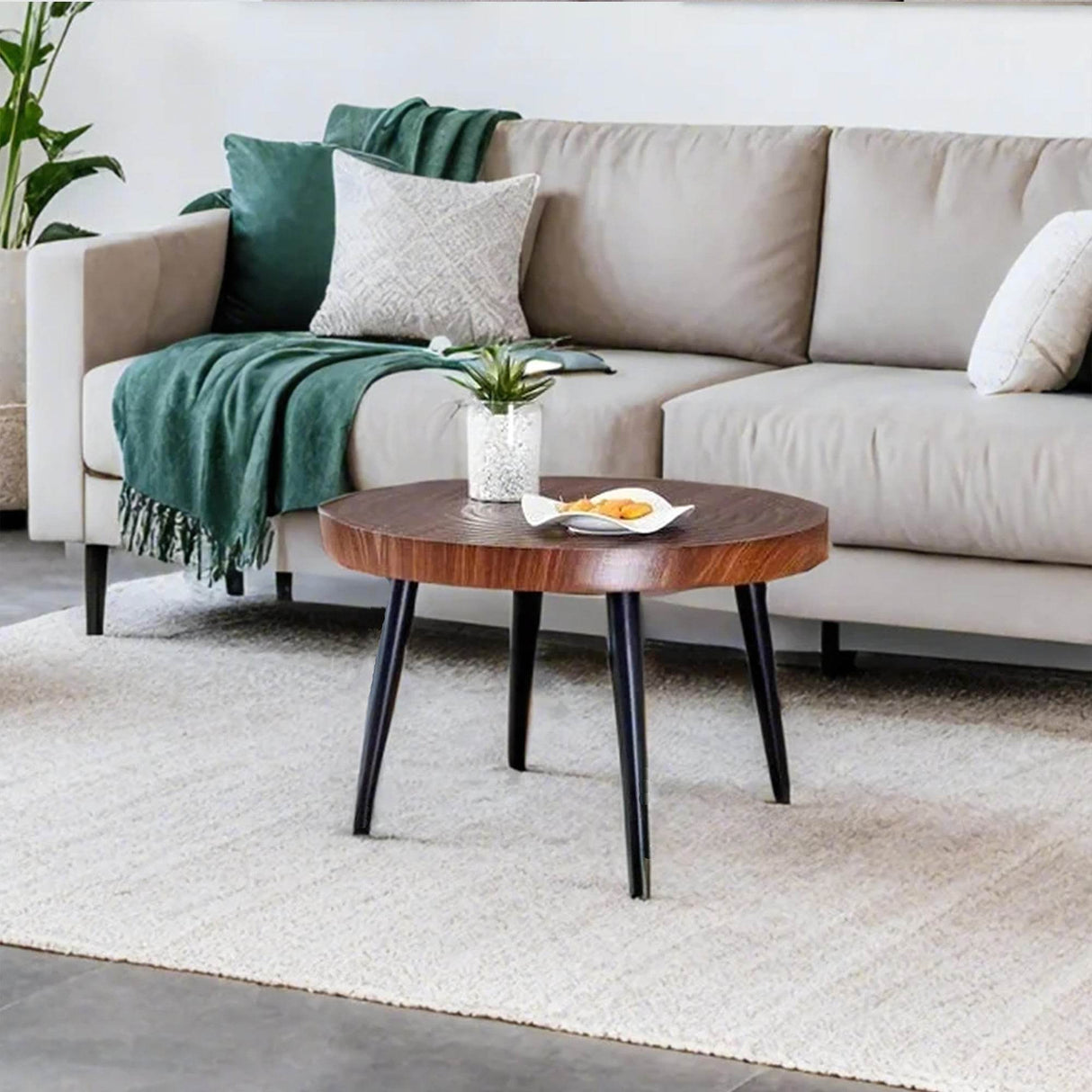 Modern Round MDF And Metal Walnut Coffee Table - Sleep Galleria