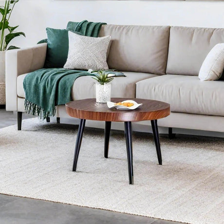 Modern Round MDF And Metal Walnut Coffee Table - Sleep Galleria