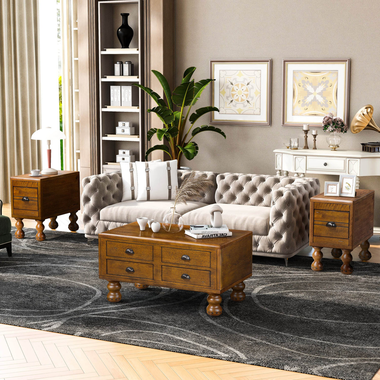 Solid Wood 40-Inch Antique Coffee Table With Drawers - Sleep Galleria