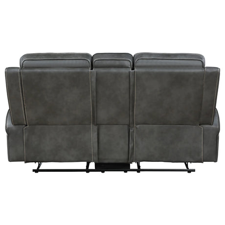 Grey Upholstered Manual Reclining Loveseat With Console - Omega Lifestyles