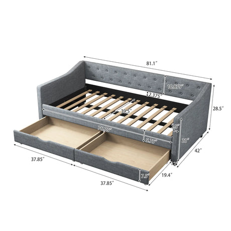 Twin Upholstered Linen Daybed With Storage Drawers - Omega Lifestyles