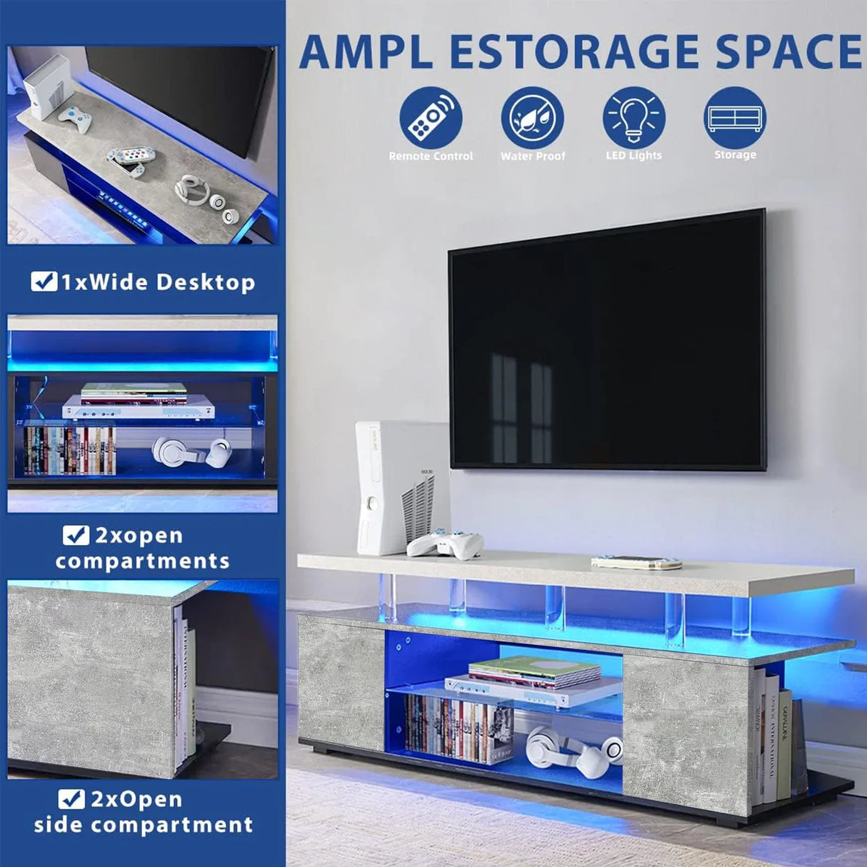 Gray Engineered Wood Gaming TV Stand Entertainment Console - Omega Lifestyles