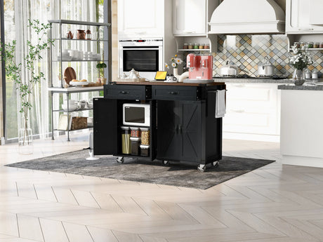 Farmhouse Style Rolling Kitchen Island With Power Outlet - Omega Lifestyles