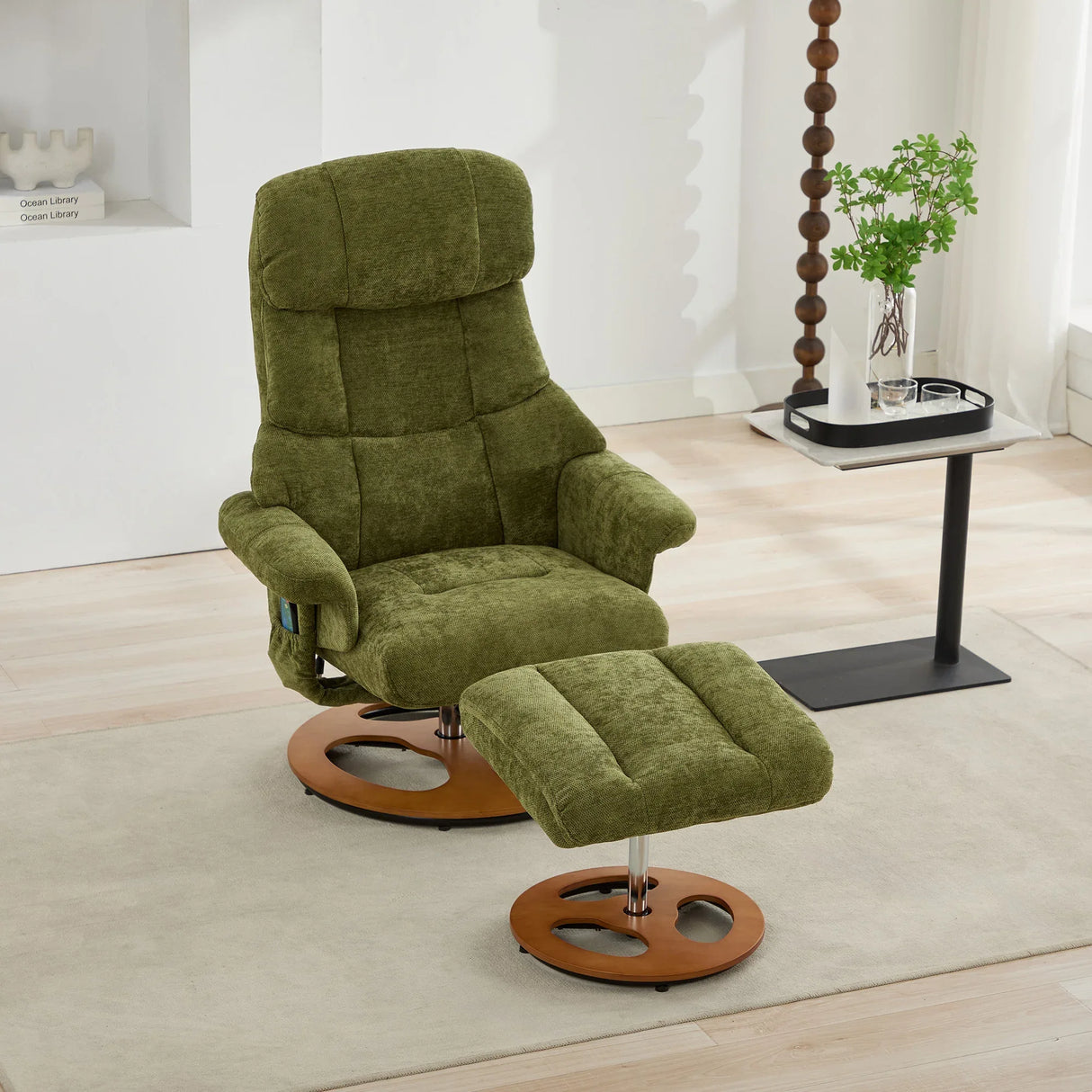 Soft Chenille Recliner Chair With Ottoman And Massage - Omega Lifestyles