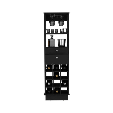 Modern Bar Cabinet With Twelve-Built-In Wine Rack and Drawers - Omega Lifestyles