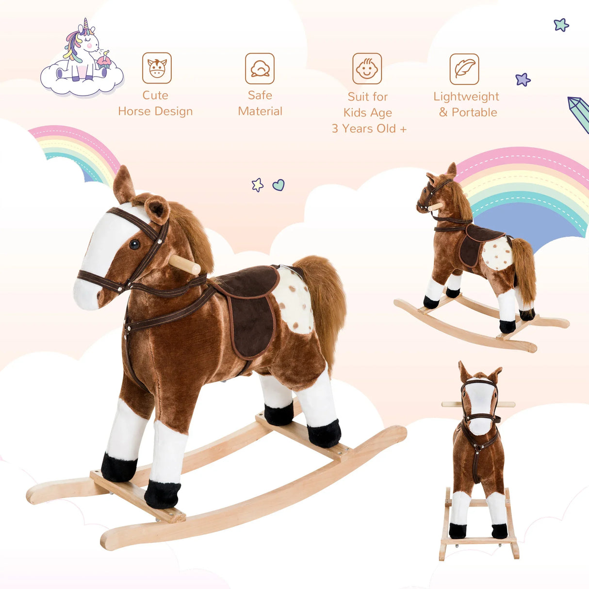 Kids Plush Rocking Horse Toy With Realistic Sounds - Omega Lifestyles