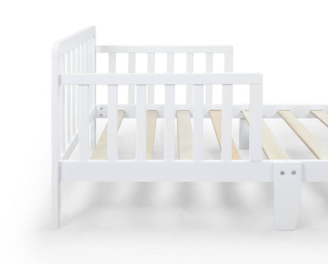 Solid Wood White Toddler Bed With Safety Rails - Omega Lifestyles