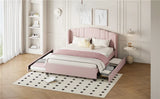 Queen Upholstered Linen Platform Bed With Trundle Drawers - Omega Lifestyles